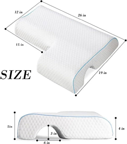 Generic arch pillow highlights arm hole for improved side-sleeper comfort