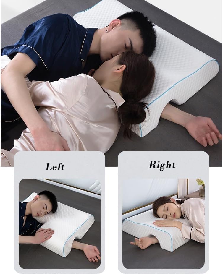 Generic arched memory cuddle pillow shows 3D arch design for neck support