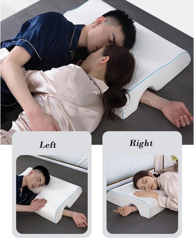 Generic arched memory cuddle pillow shows 3D arch design for neck support