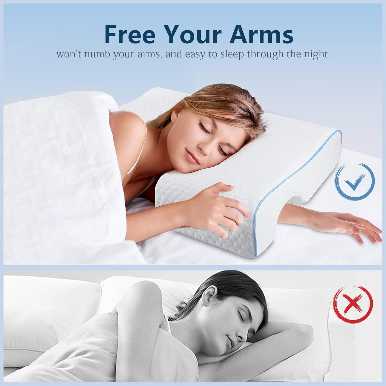 Generic arched pillow designed for couples to cuddle without neck strain