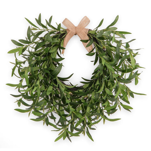 Generic artificial olive wreath for front door enhances year-round curb appeal.