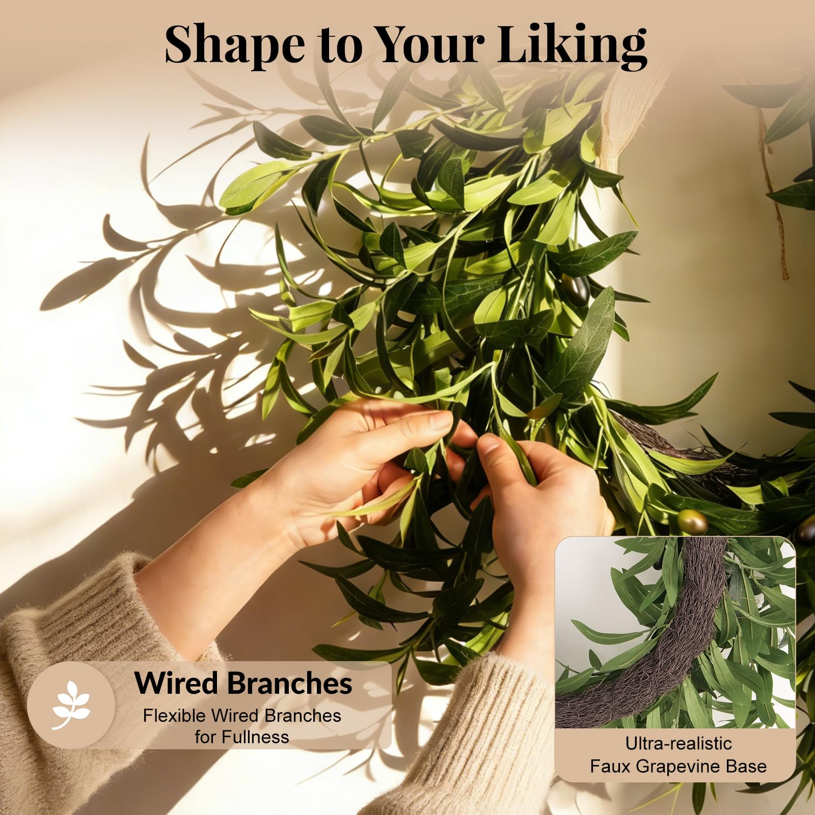 Generic olive wreath suitable for indoor or outdoor spaces all year.