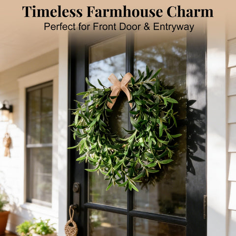 Generic olive wreath detail with plump olives adds Mediterranean rustic charm.