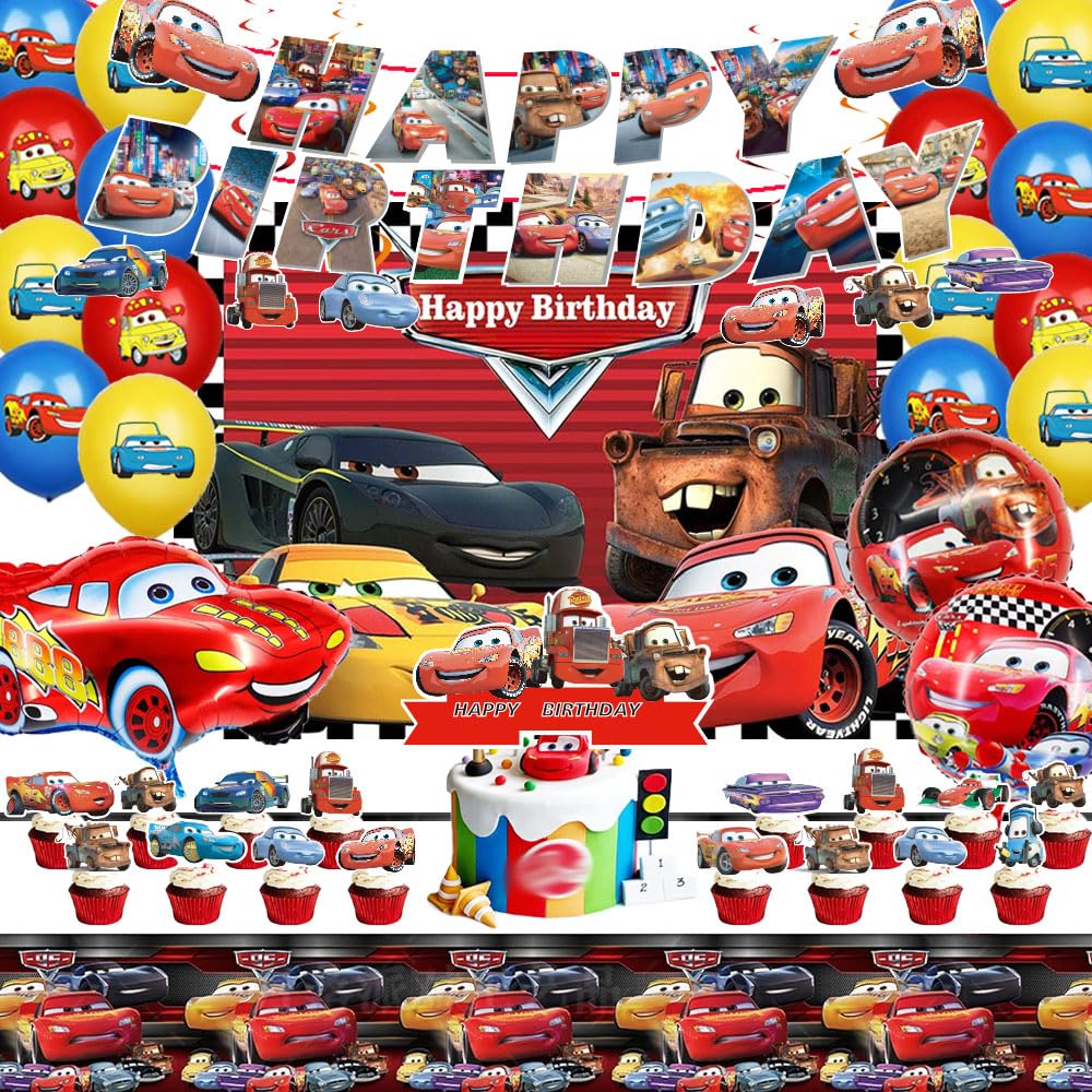 Generic birthday banner with car design for a cartoon-themed party backdrop