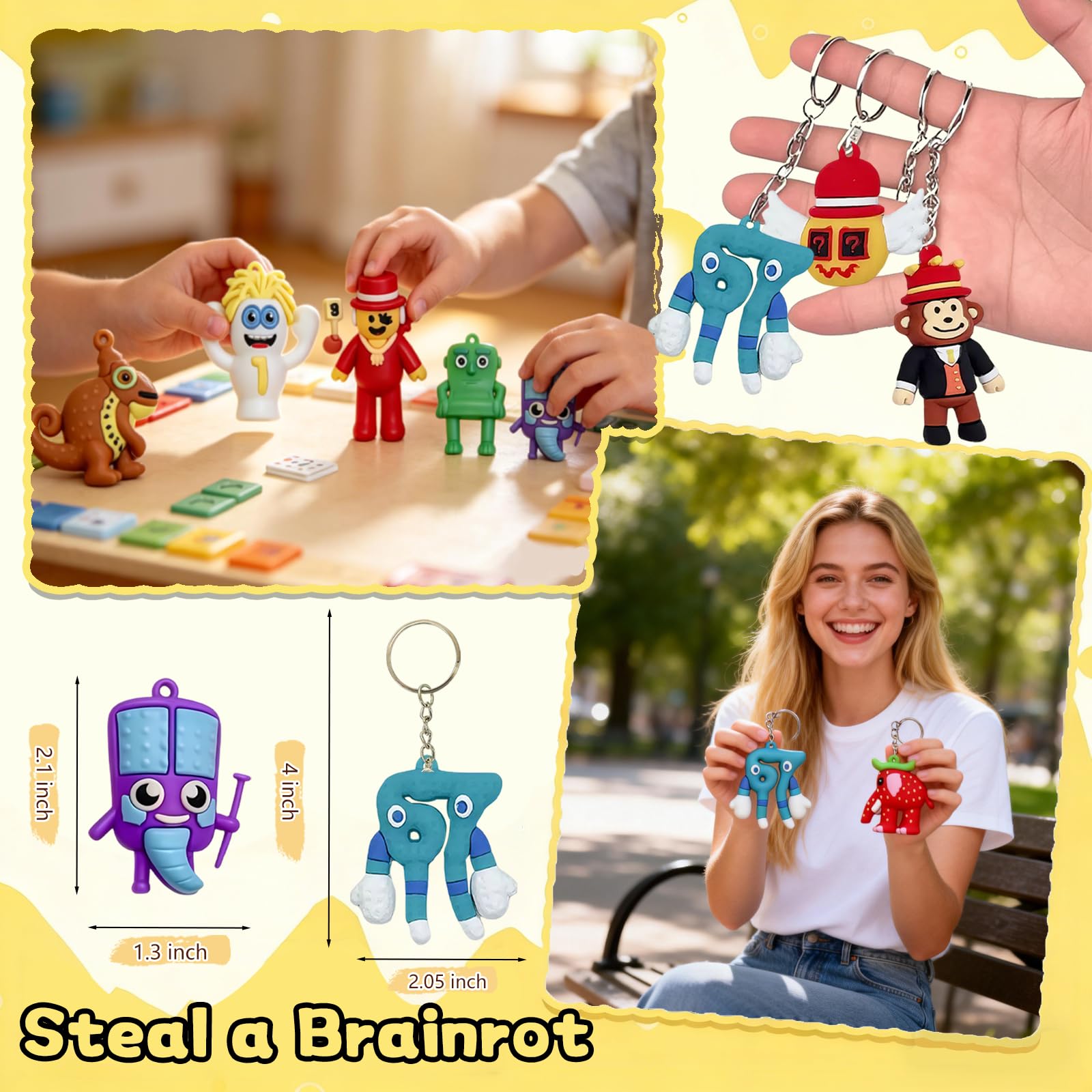 Generic Brainrot collectible keychains to boost photo opportunities.