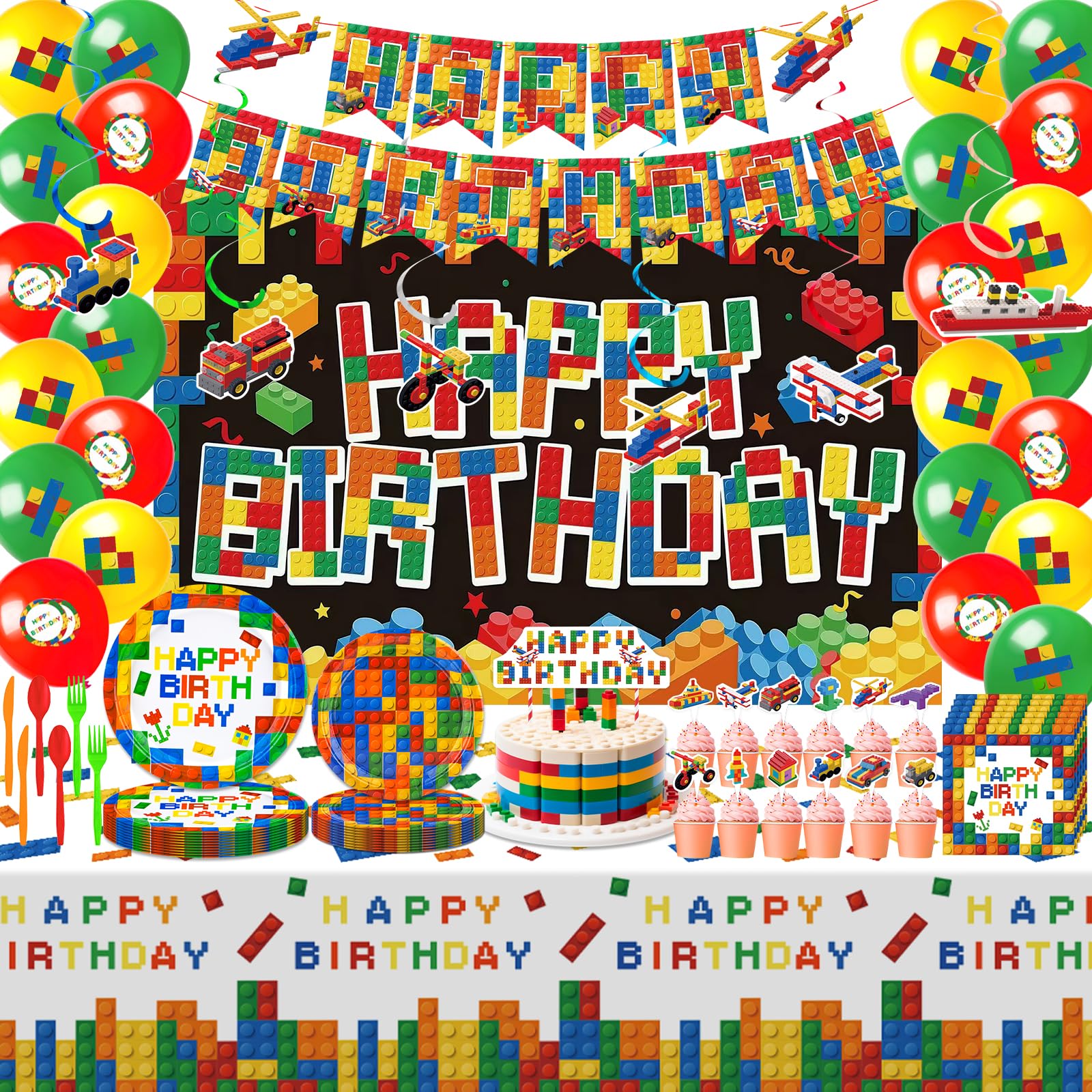 Generic 197-piece Building Blocks Party Set backdrop, photo-ready focal point for celebrations