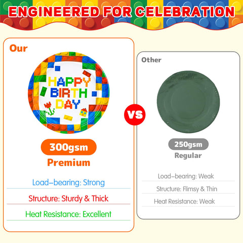 Generic Building Blocks dinner plates elevate the table with vibrant, kid-friendly design