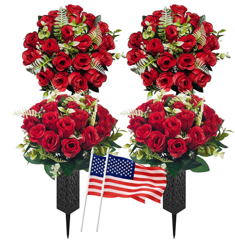 Generic cemetery flowers with spiked vases ready for outdoor graves