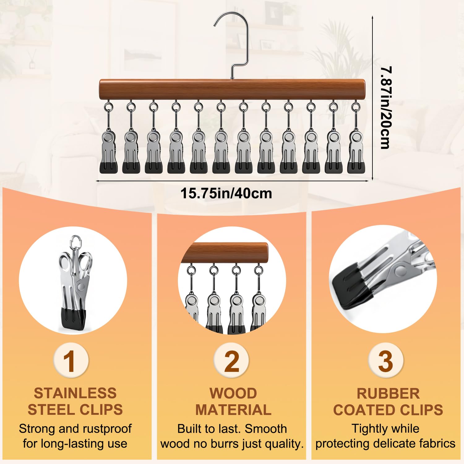Generic clip hangers feature rust-proof construction for daily durability in busy closets.