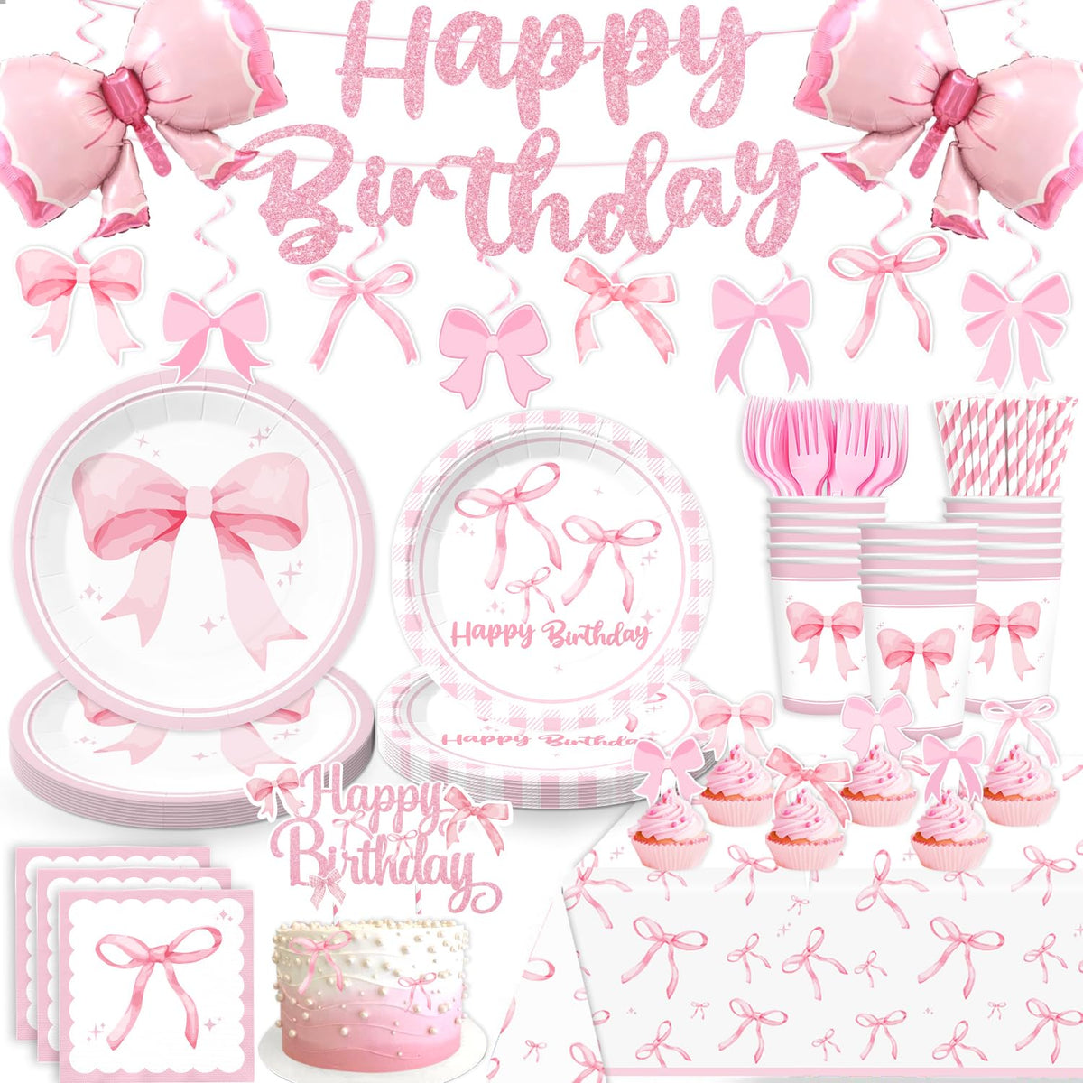 Generic Coquette birthday banner for a cohesive pink party theme.