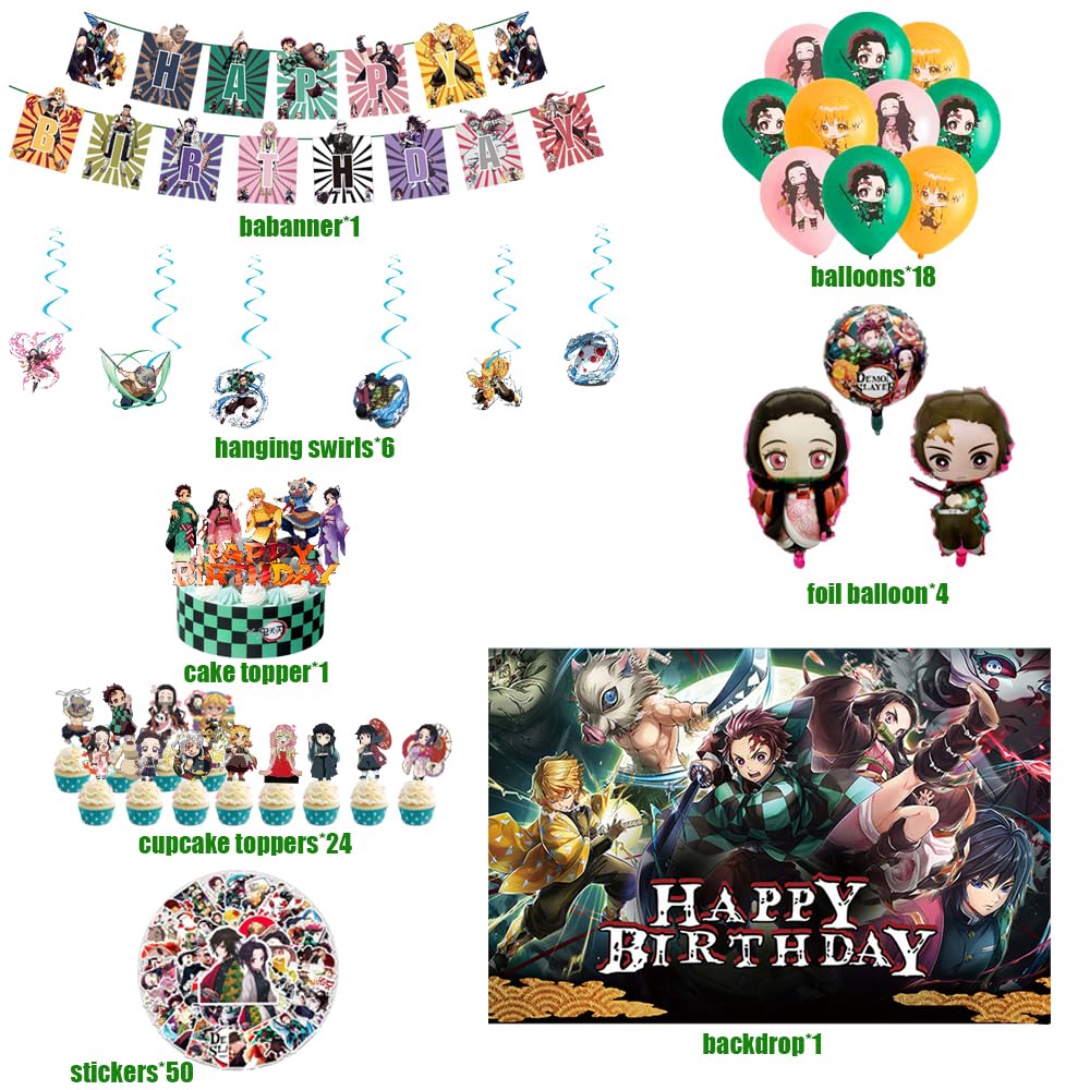 Generic Demon Slayer balloon collection creates a festive, photo-ready atmosphere.