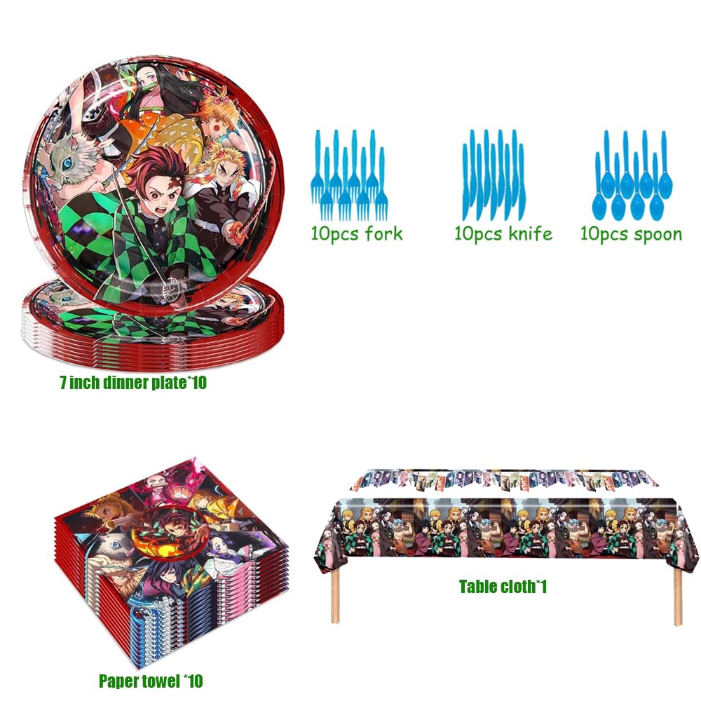 Generic Demon Slayer tablecloth unifies the table setting for a cohesive look.