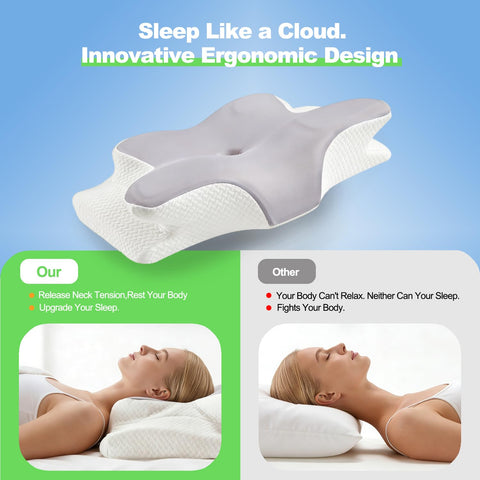 Six-zone contour on Generic Ergo Cervical Neck Pillow supports multiple sleeping positions.