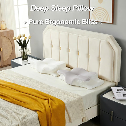Close-up of Generic Ergo Cervical Neck Pillow memory foam molding to head.