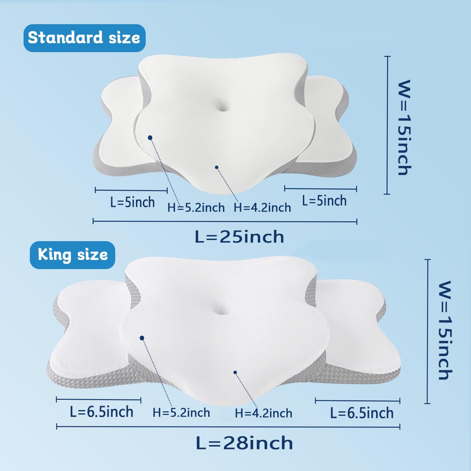 Generic Ergonomic Pillow dual-height loft demonstrates adjustable support for spinal alignment.