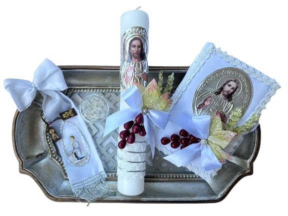 Generic first communion candle with Jesus image for a meaningful ceremony