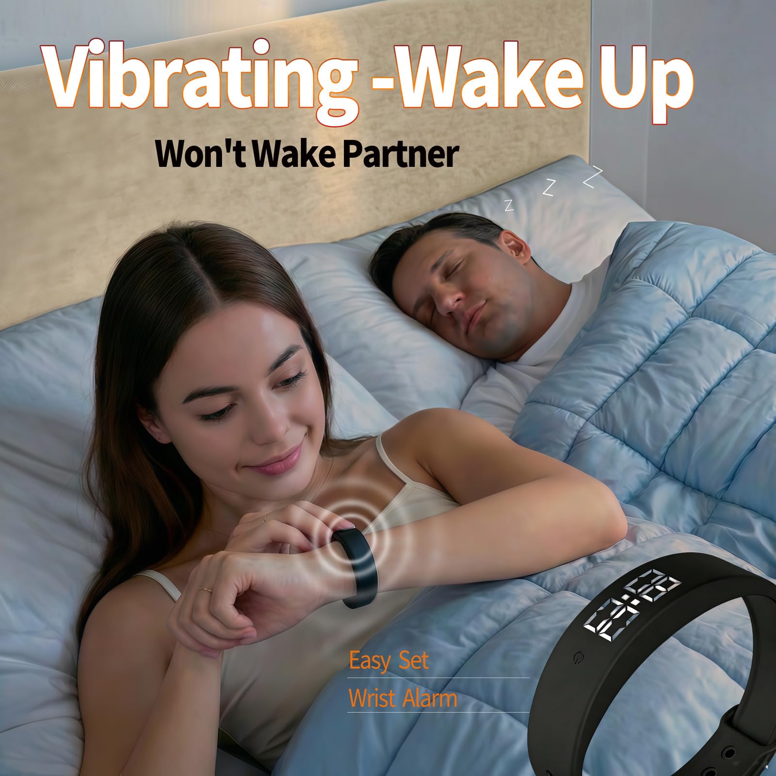 Fitsleeps wristband displaying 10 alarm settings for reminders