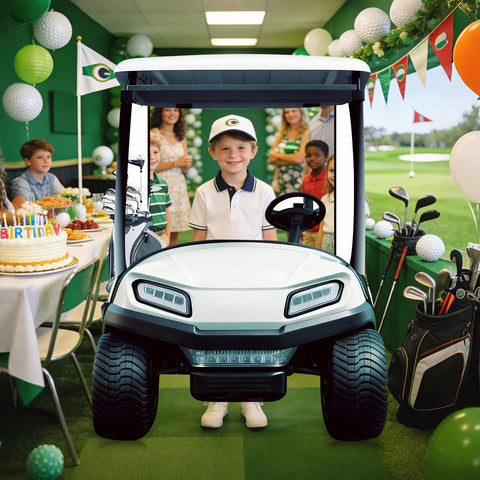 Generic Golf Cart Cutout Standee lifestyle use as wall decor or party prop.