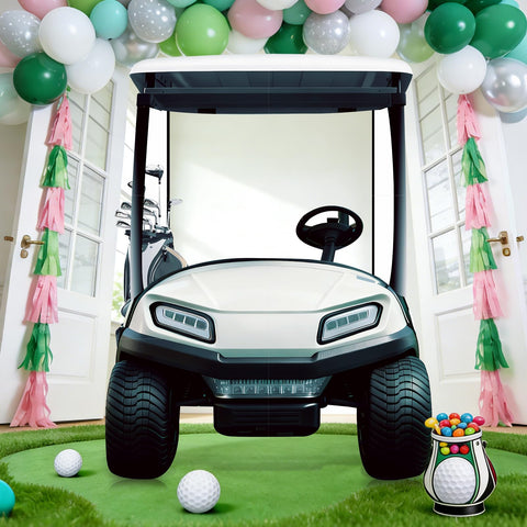 Generic Golf Cart Cutout Standee setup with sturdy supports for stability.
