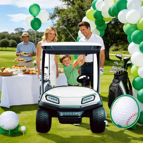 Generic Golf Cart Cutout Standee side angle perfect for entrances and greetings.