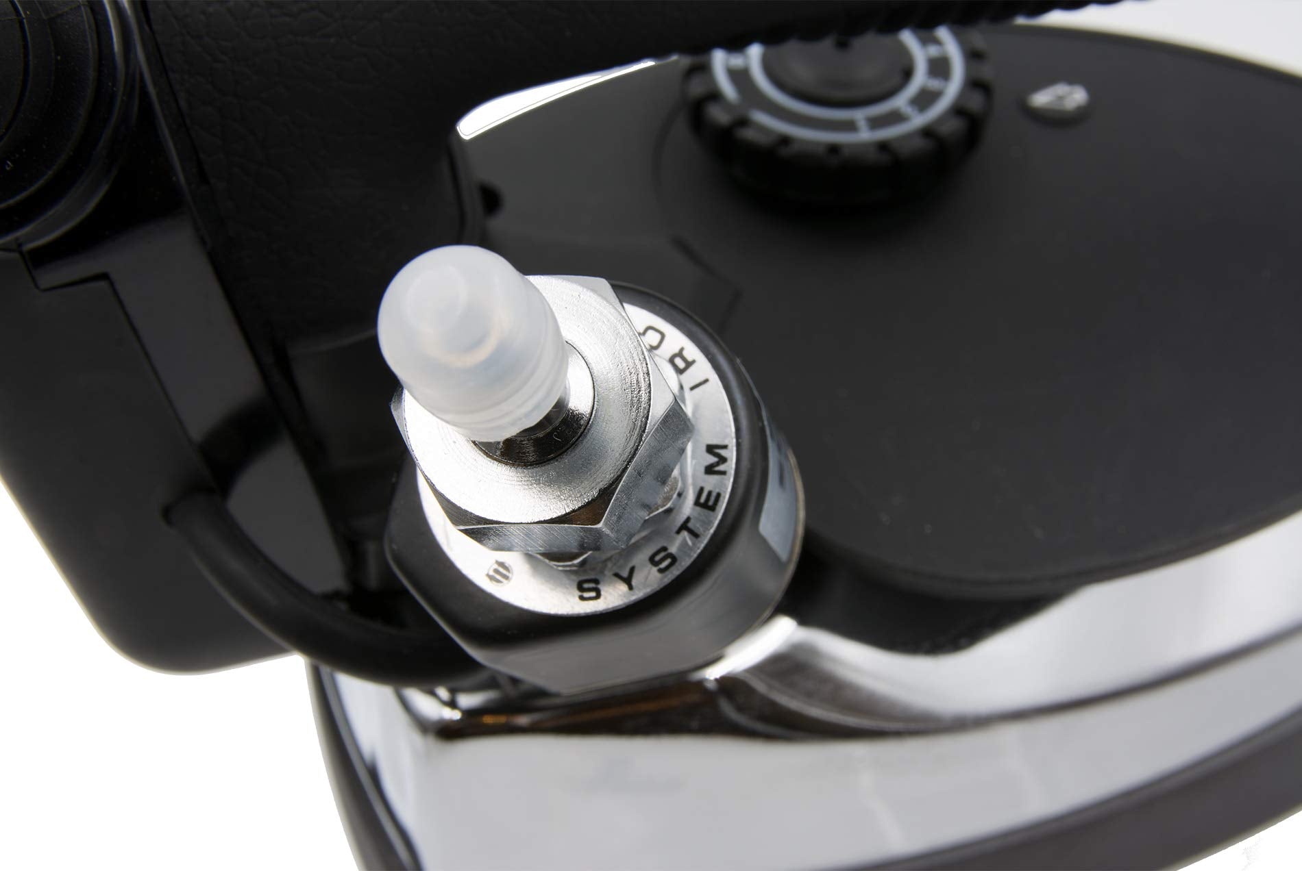 Generic Gravity-Feed Steam Iron Silver Star ES-300 elevated water bottle connection enables continuous steam.