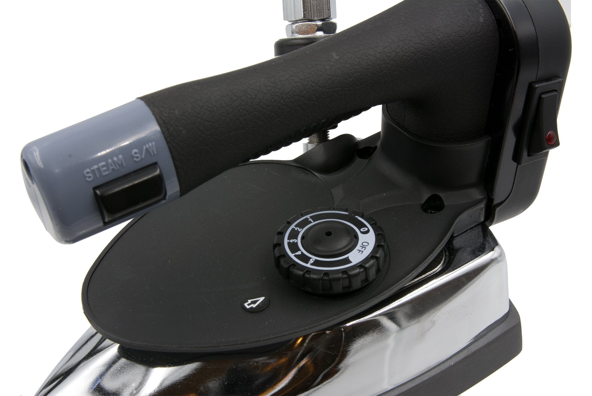 Generic Gravity-Feed Steam Iron Silver Star ES-300 in-hand use supports precise garment finishing.