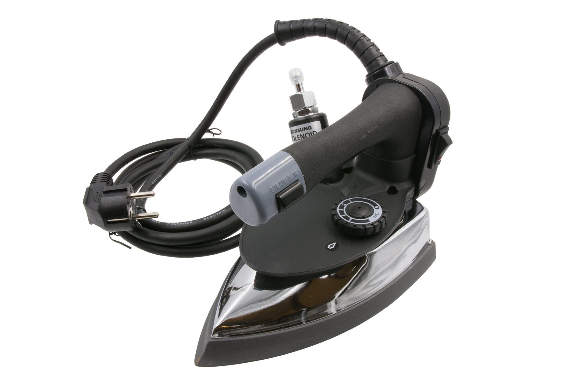Generic Gravity-Feed Steam Iron Silver Star ES-300 side view showing durable construction for daily use.