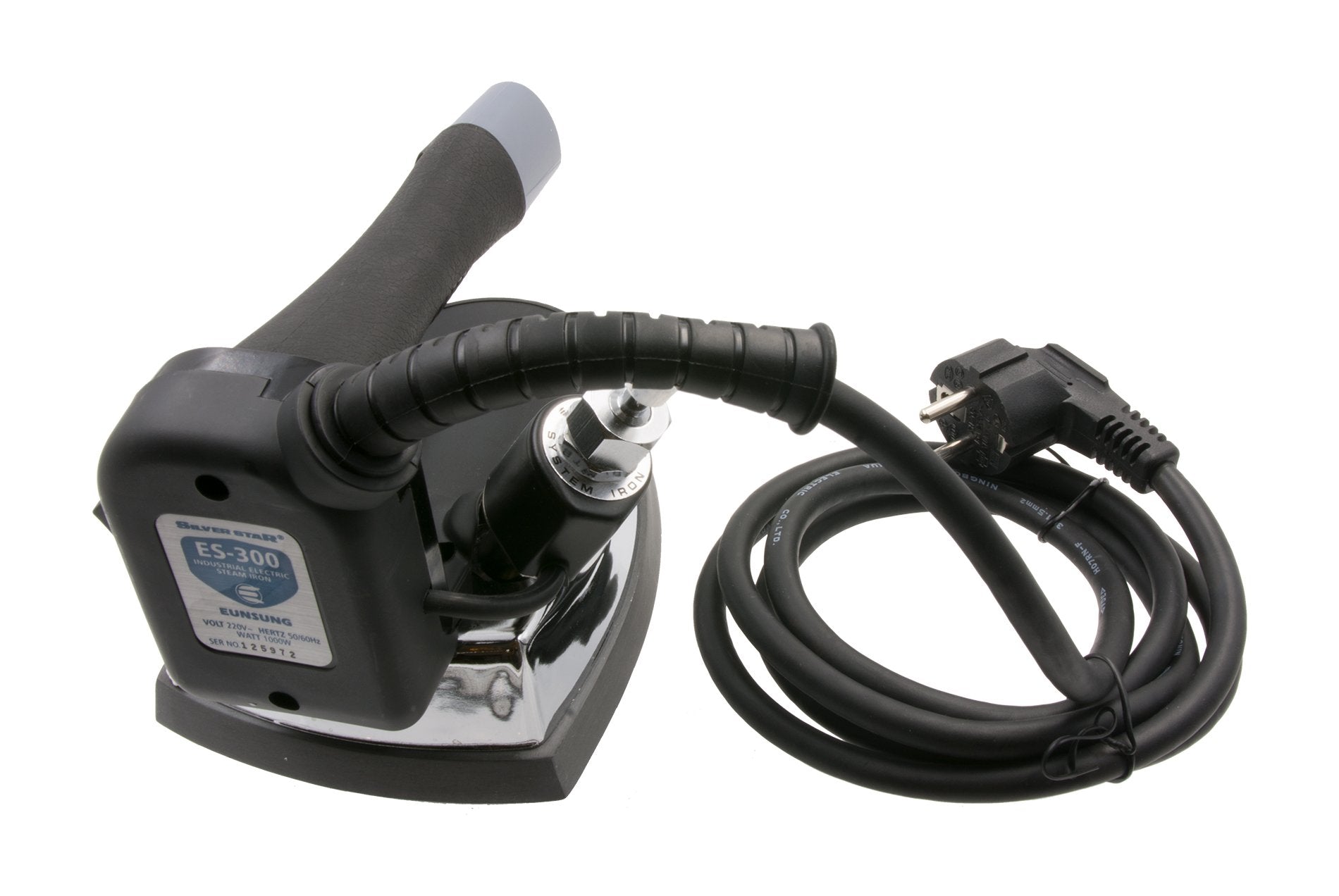 Generic Gravity-Feed Steam Iron Silver Star ES-300 steam output in action for consistent pressing.
