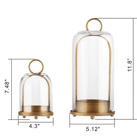 Generic brass candle holder features a handmade glass dome for durable display.