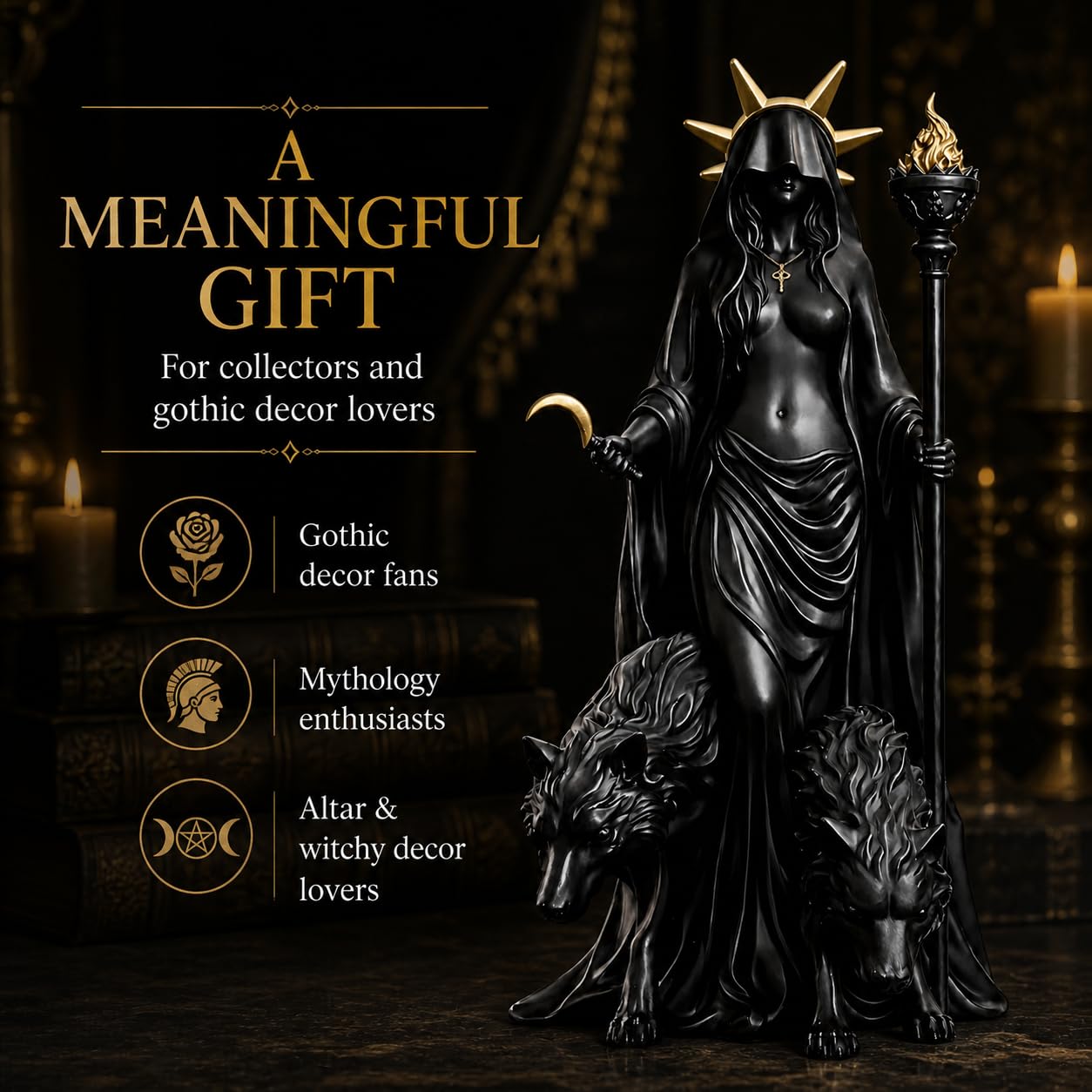 Generic Hecate statue as a collection piece for fantasy and magic themes.