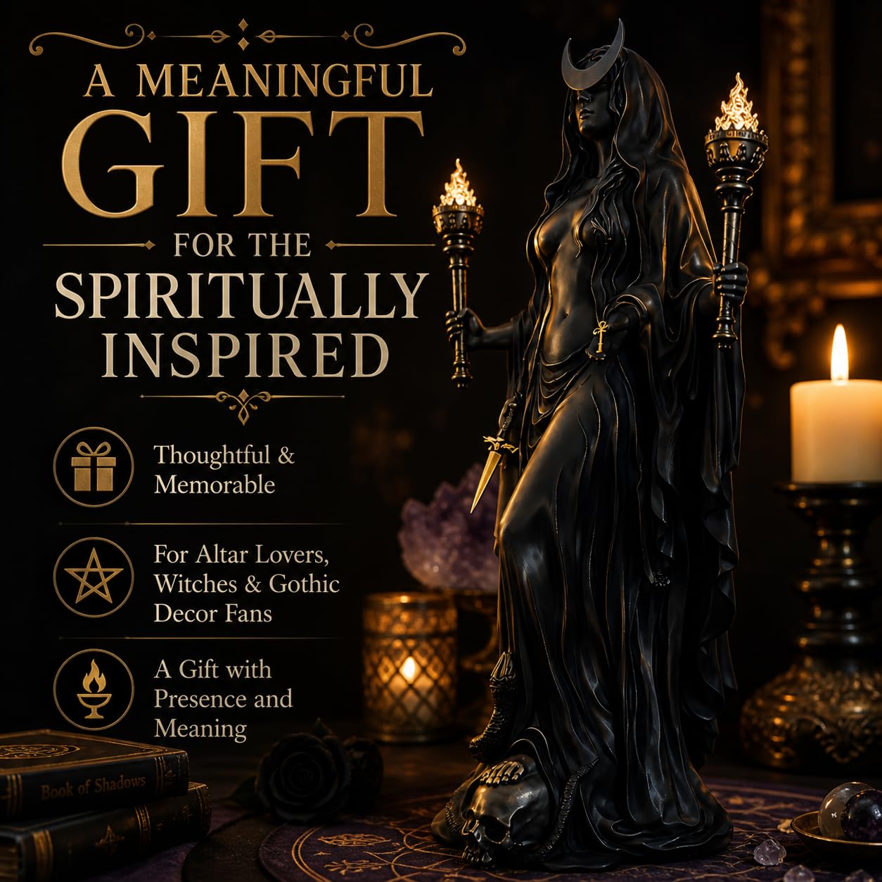 Generic Hecate statue makes a refined gift for mythology enthusiasts.