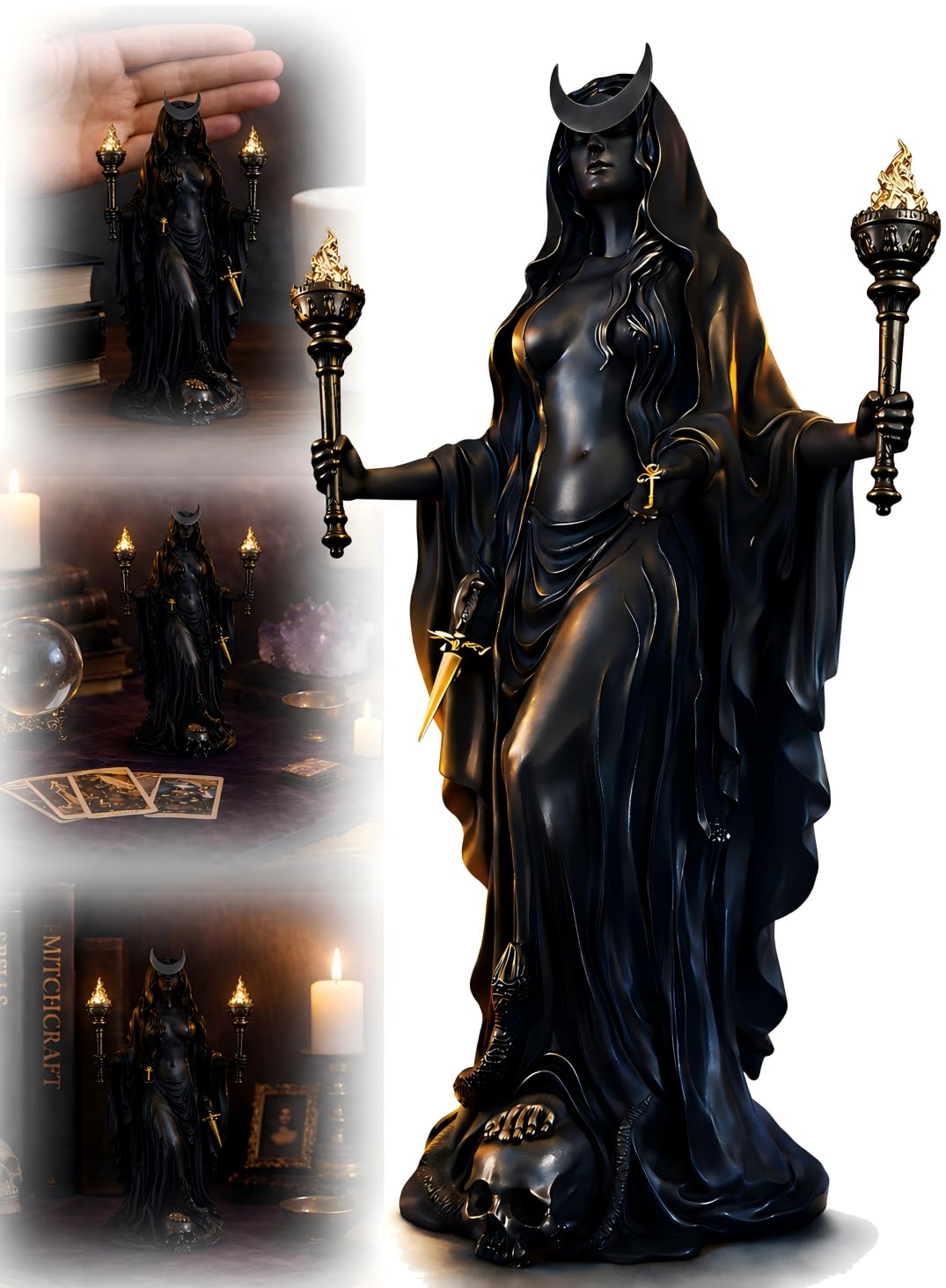 Generic Hecate statue with magic hounds for display and collection.