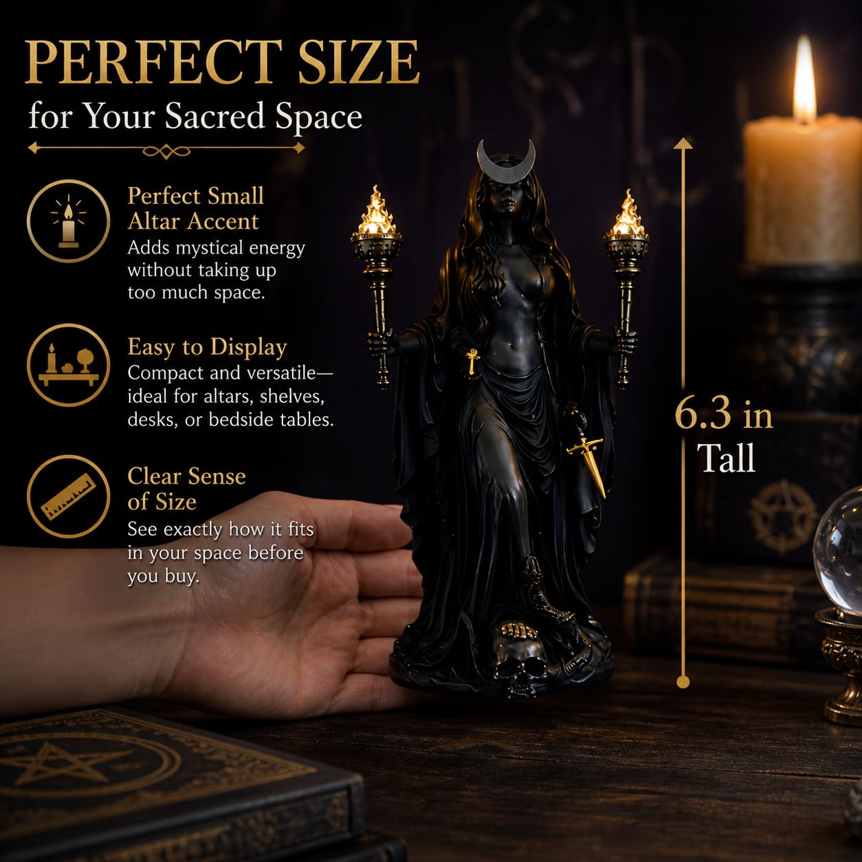 Generic Hecate statue shows the mysterious face for themed shelves.