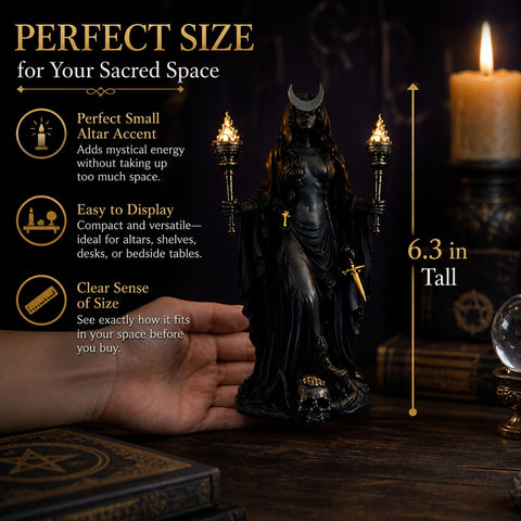Generic Hecate statue shows the mysterious face for themed shelves.