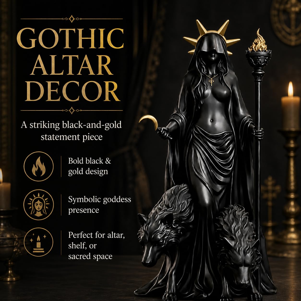 Generic Hecate statue portraying the underworld goddess fits display cabinets.