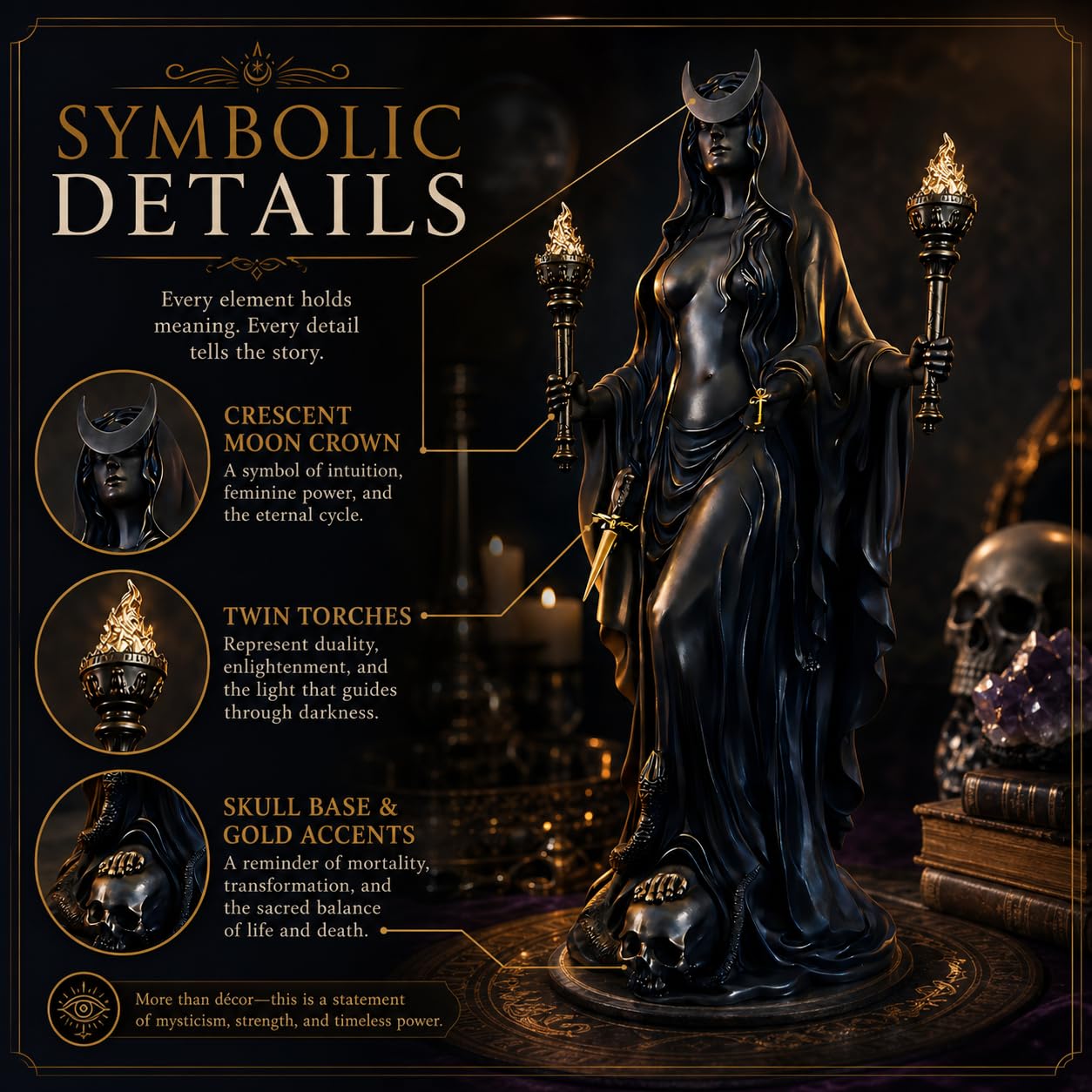 Generic Hecate statue features underworld goddess motif for myth decor.