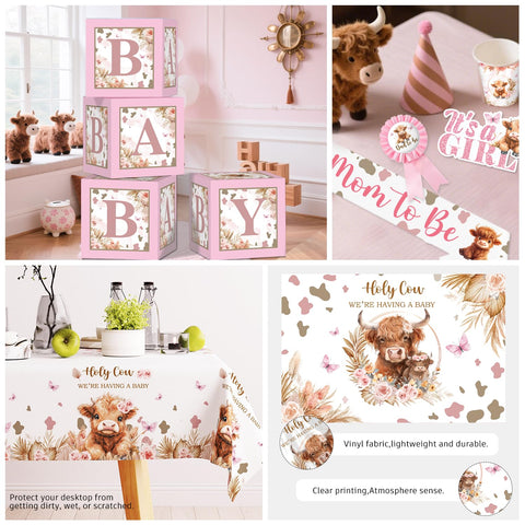 Generic Highland Cow It's a Girl cake topper marks the gender reveal.