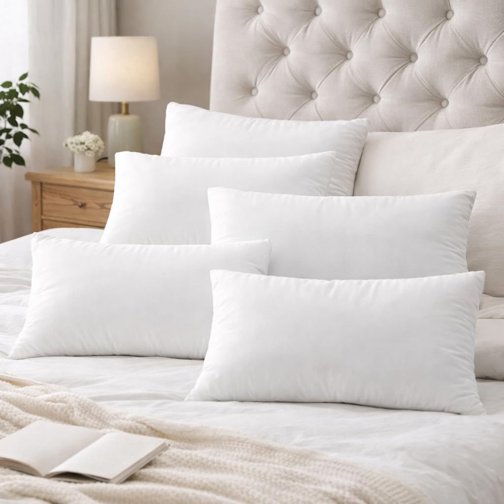 Generic indoor-use pillow inserts pair with 12x20 covers for cozy, timeless decor.