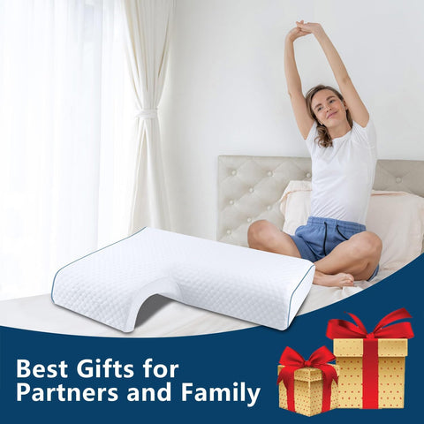 Generic memory cuddle pillow in bedroom setup emphasizing comfort and versatility