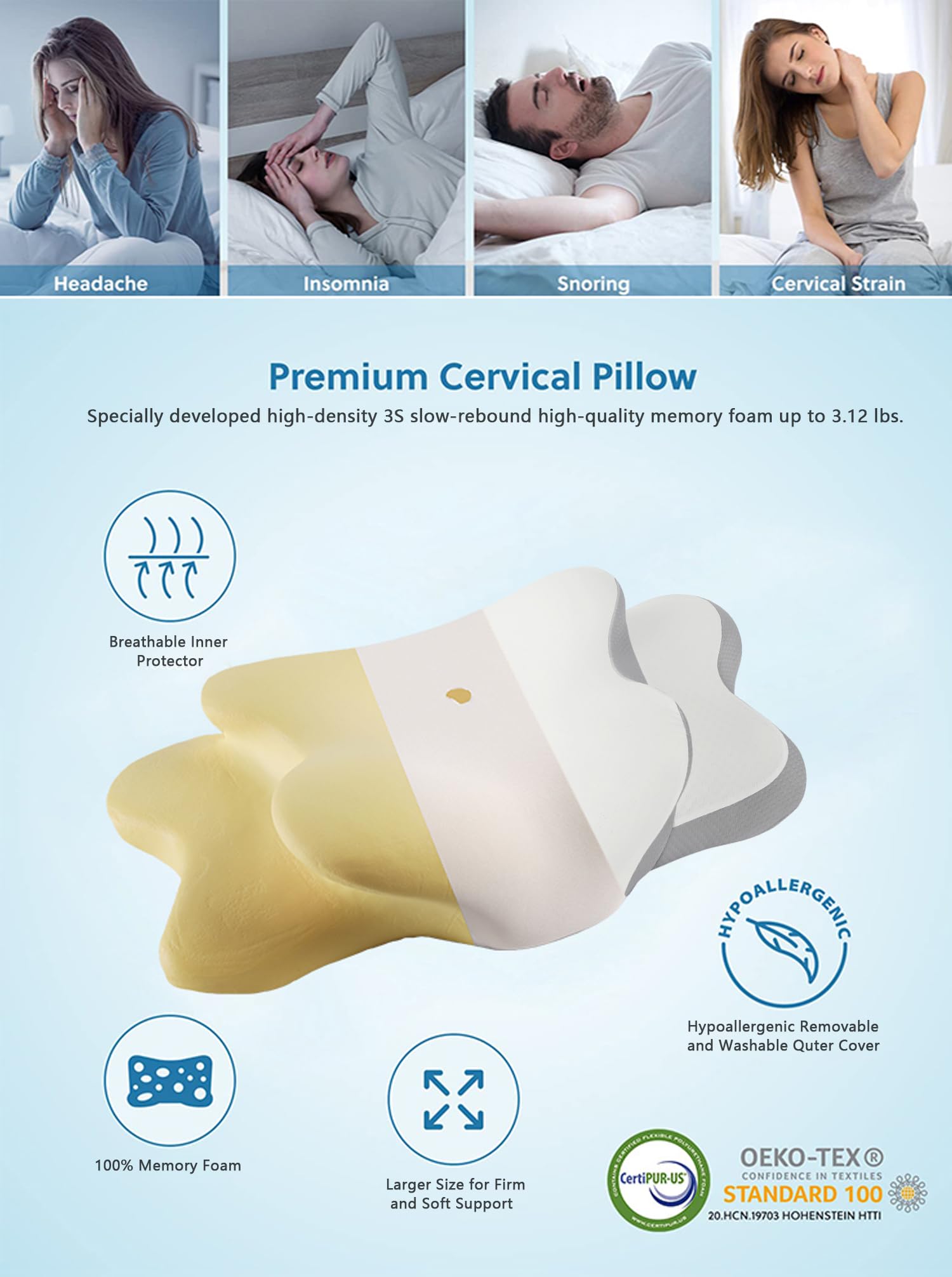 Generic memory foam adapts to neck for personalized comfort