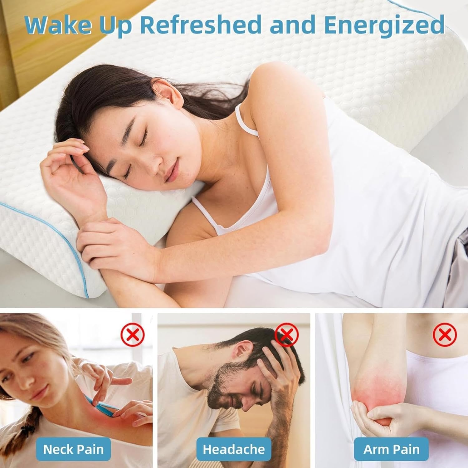 Generic memory foam core pillow demonstrates slow rebound for comfortable use