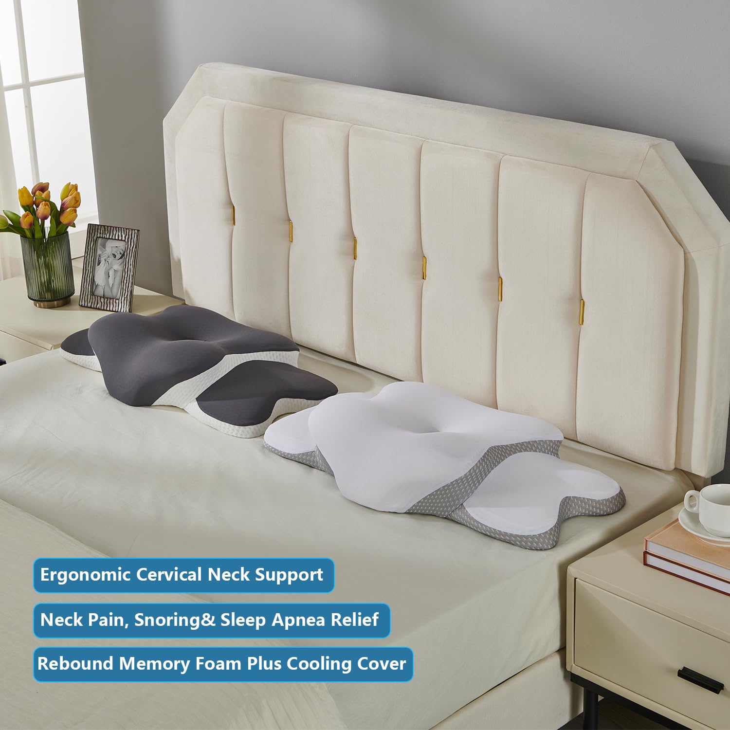 Generic memory foam dual loft options illustrating back and side sleeping versatility