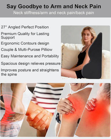 Generic wedge pillow with contoured shape provides lumbar support and pressure relief.