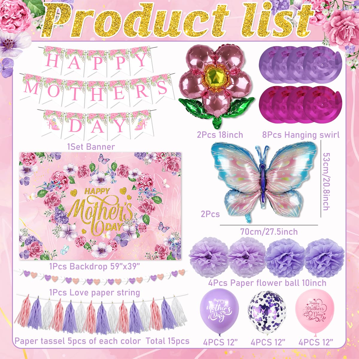Generic Mothers Day backdrop pink purple for vibrant indoor celebrations