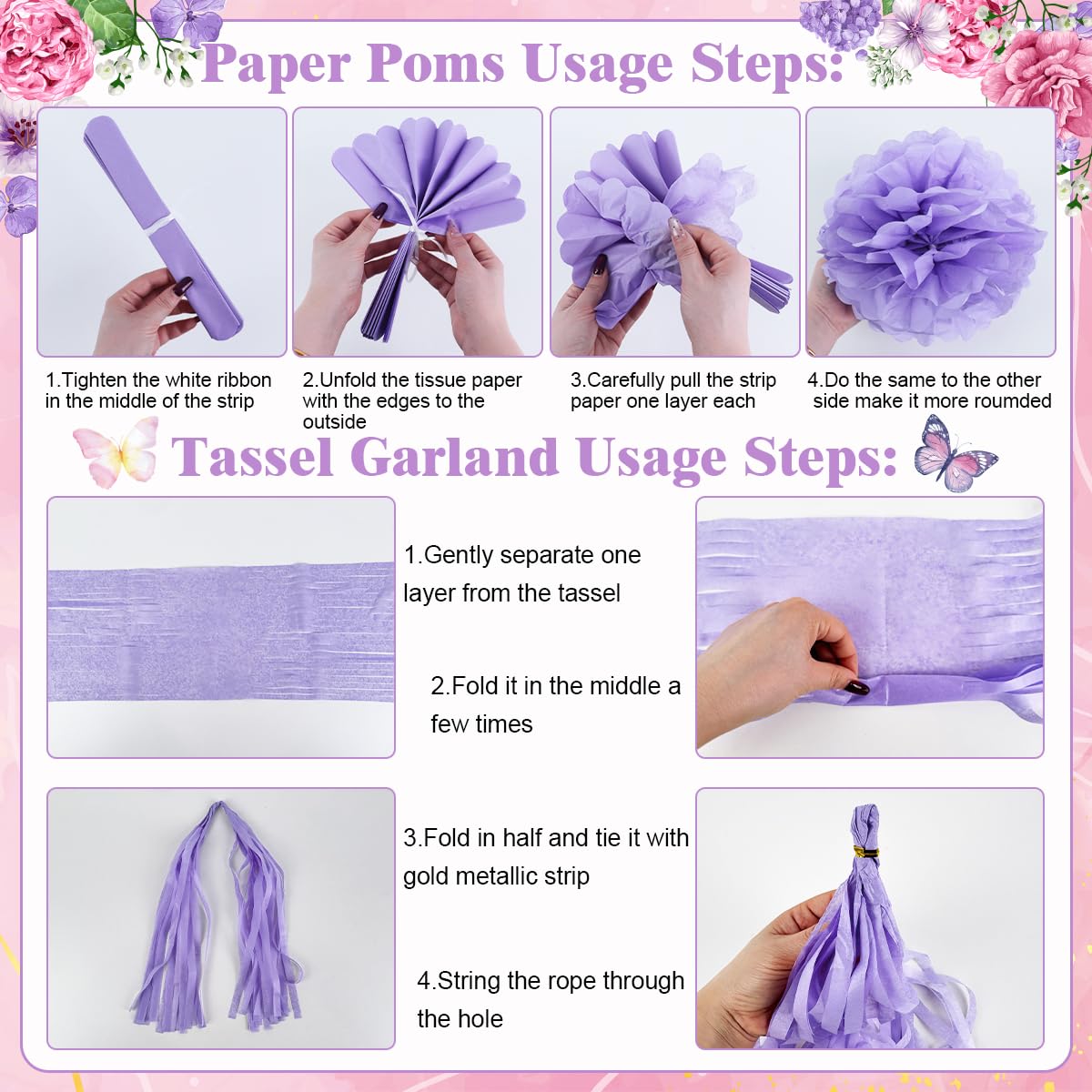Generic paper pom poms add soft texture to Mothers Day decor