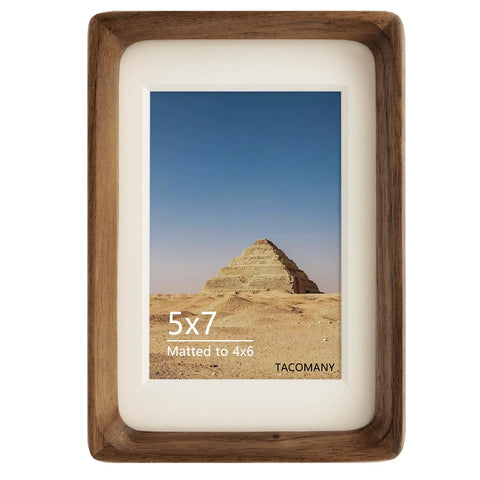 Generic walnut photo frame on table with 5x7 mat for warm memories
