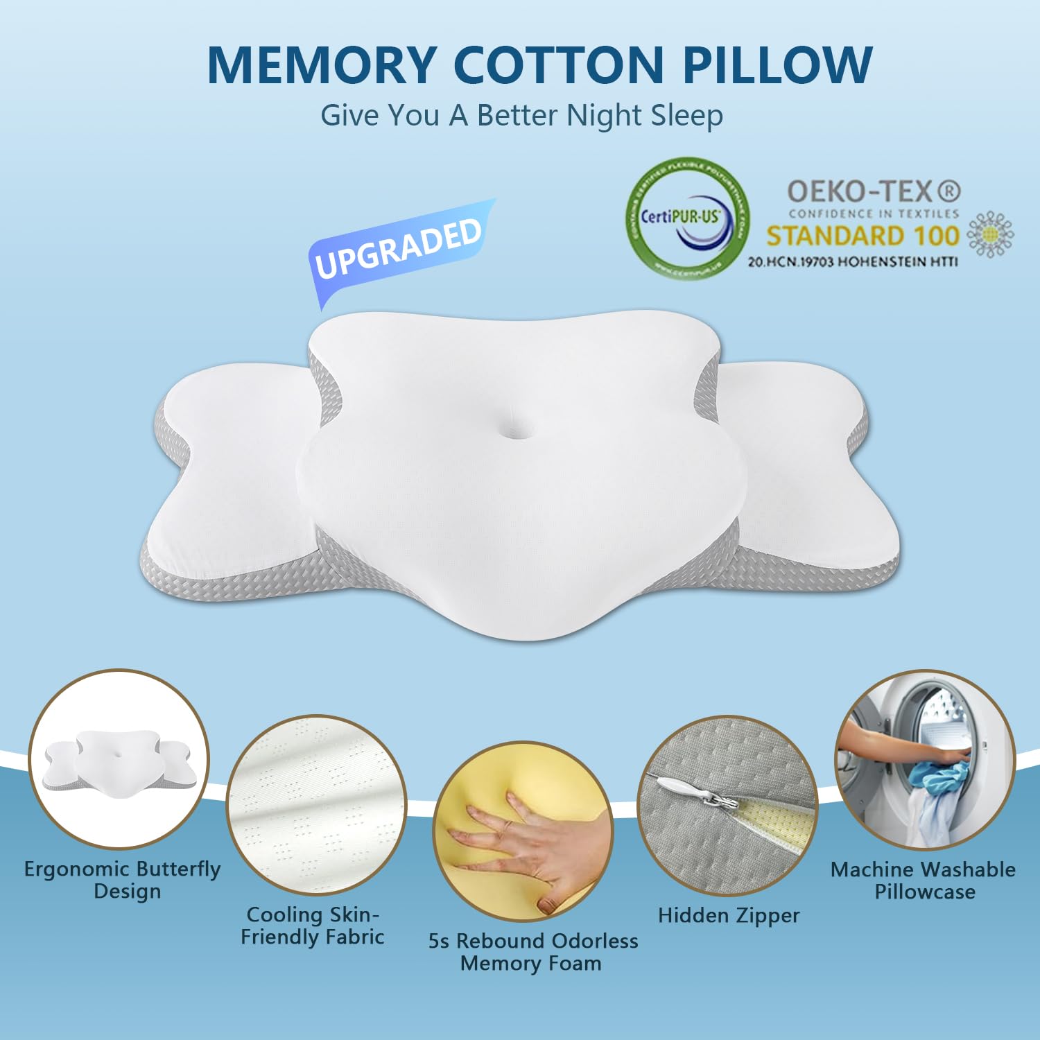 Generic Pillow removable ice silk cover for easy, hygienic washing.