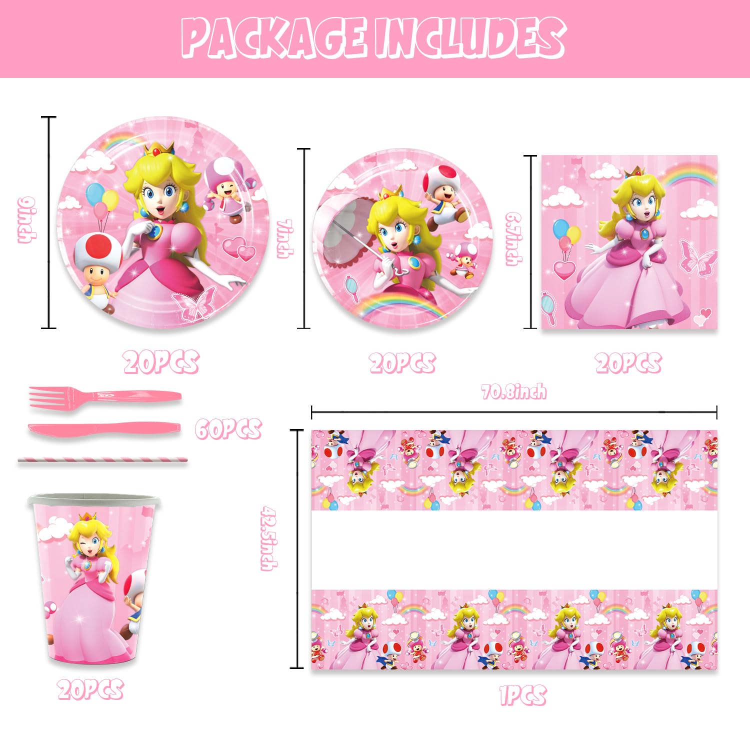 Generic Princess Peach 9-inch plates ready for main courses