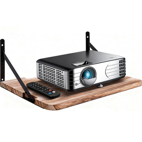 Generic Projector Shelf mounted on wall, showing sturdy wood construction for media devices.