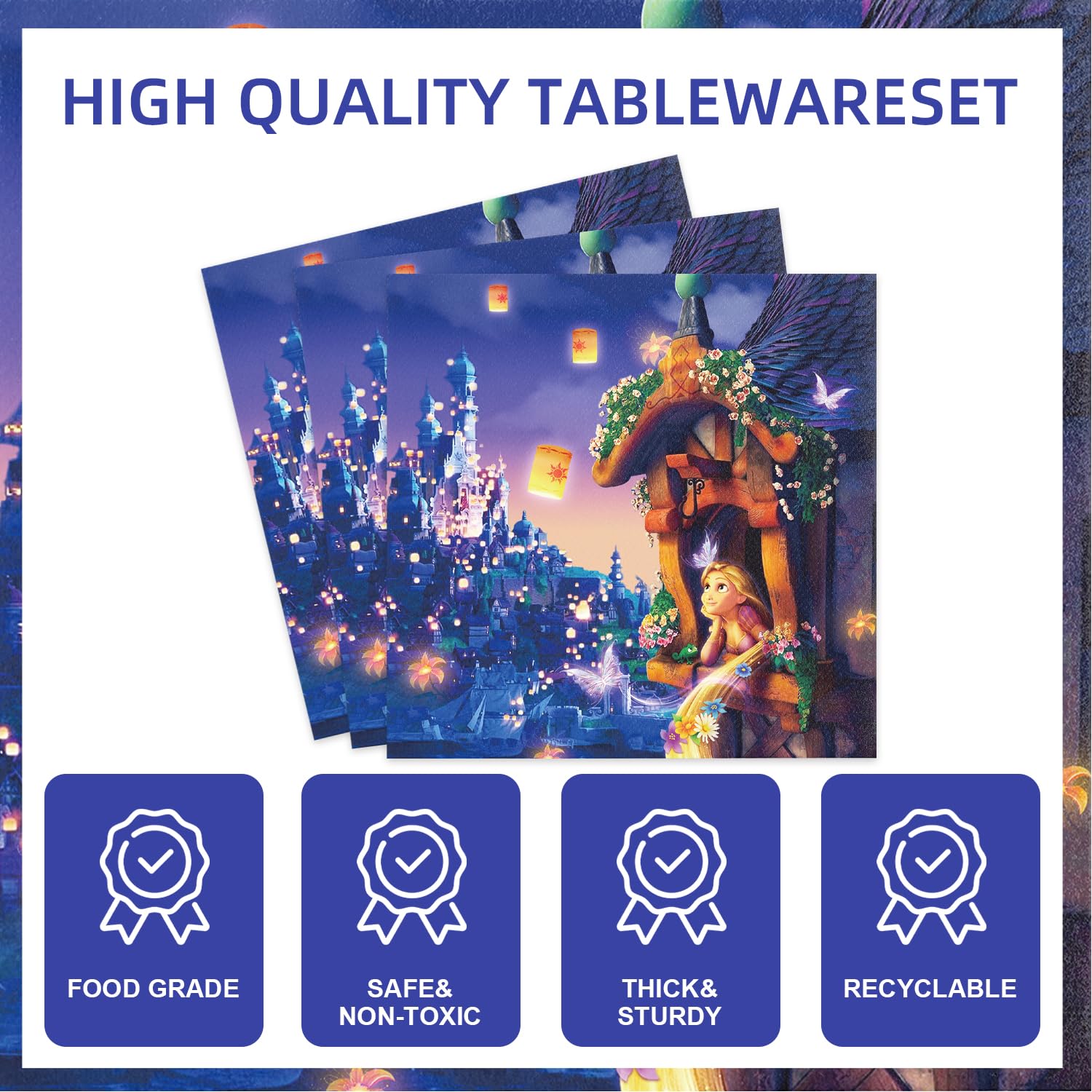 Rapunzel napkins provide quick cleanup and cohesive princess styling.